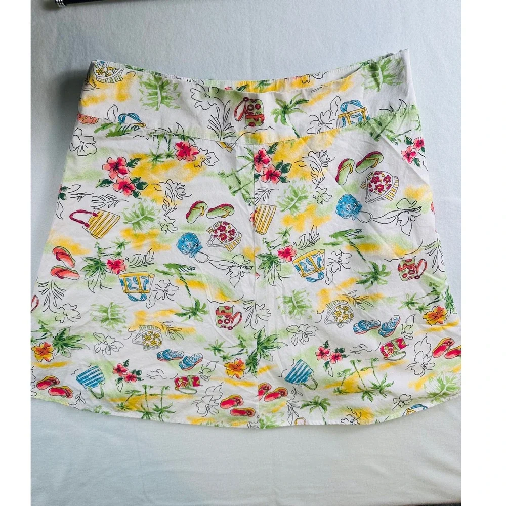 Christopher & Banks Tropical Beach Print Cotton A-Line Skirt Size 14 White Multi